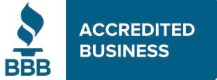 A blue sign that says accredited business on it