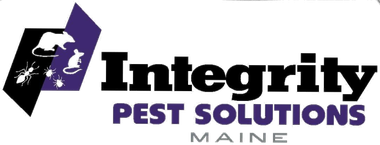 The logo for integrity pest solutions maine is purple and black