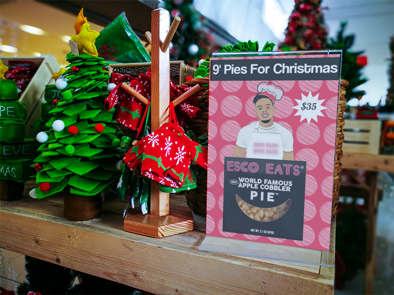 A sign that says ' 9 pies for christmas ' on it