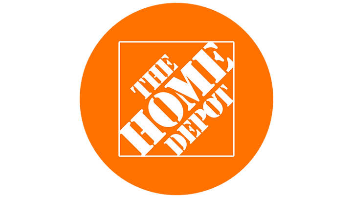 The home depot logo is in an orange circle