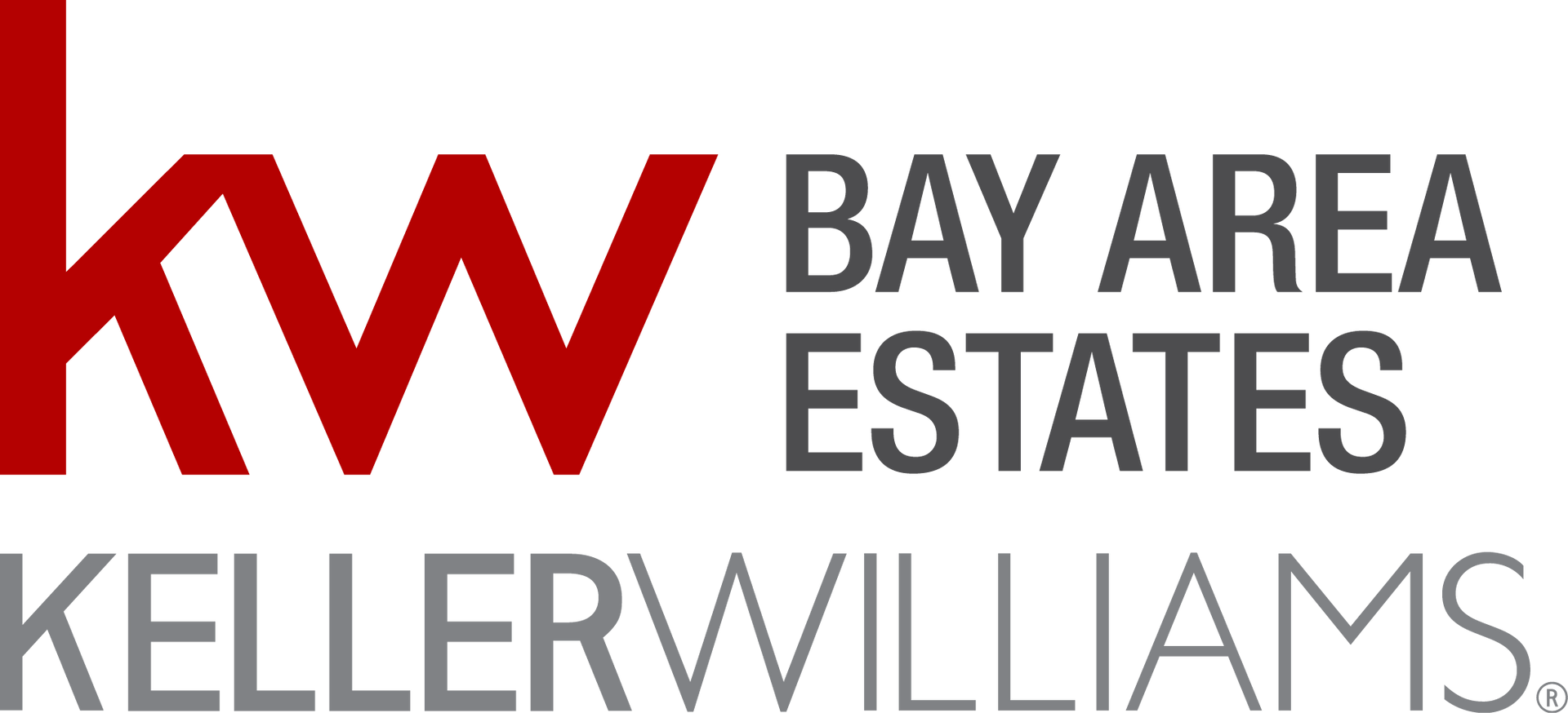 The logo for bay area estates keller williams is red and gray.
