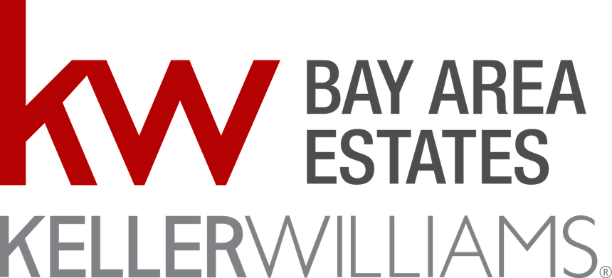 The logo for bay area estates keller williams is red and gray.