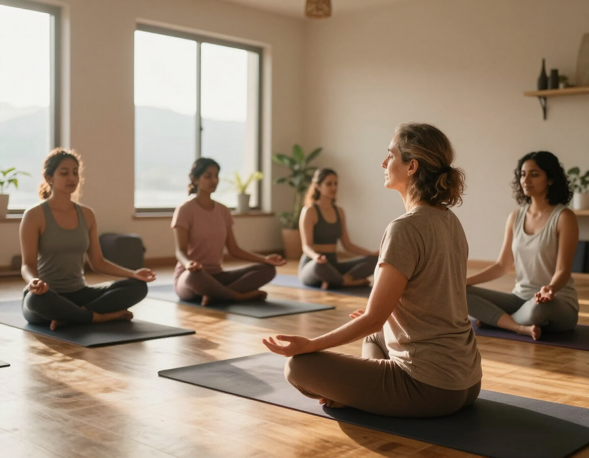 Experienced yoga teacher guiding a class at Soham Retreat
