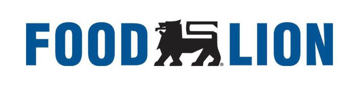 A blue and black logo for food lion with a lion on it