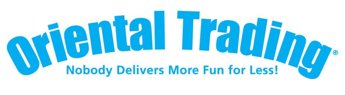 A blue oriental trading logo on a white background