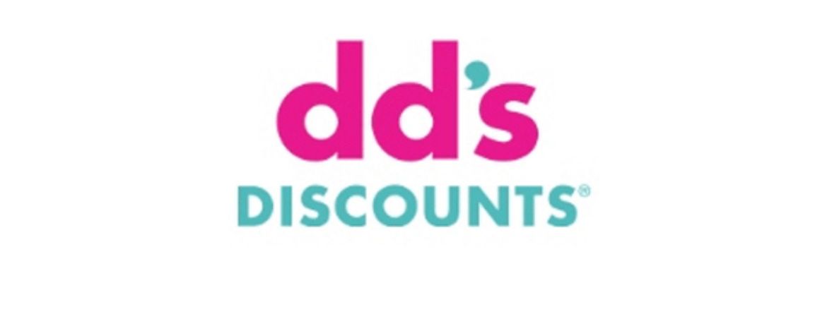 A pink and blue logo for dd 's discounts