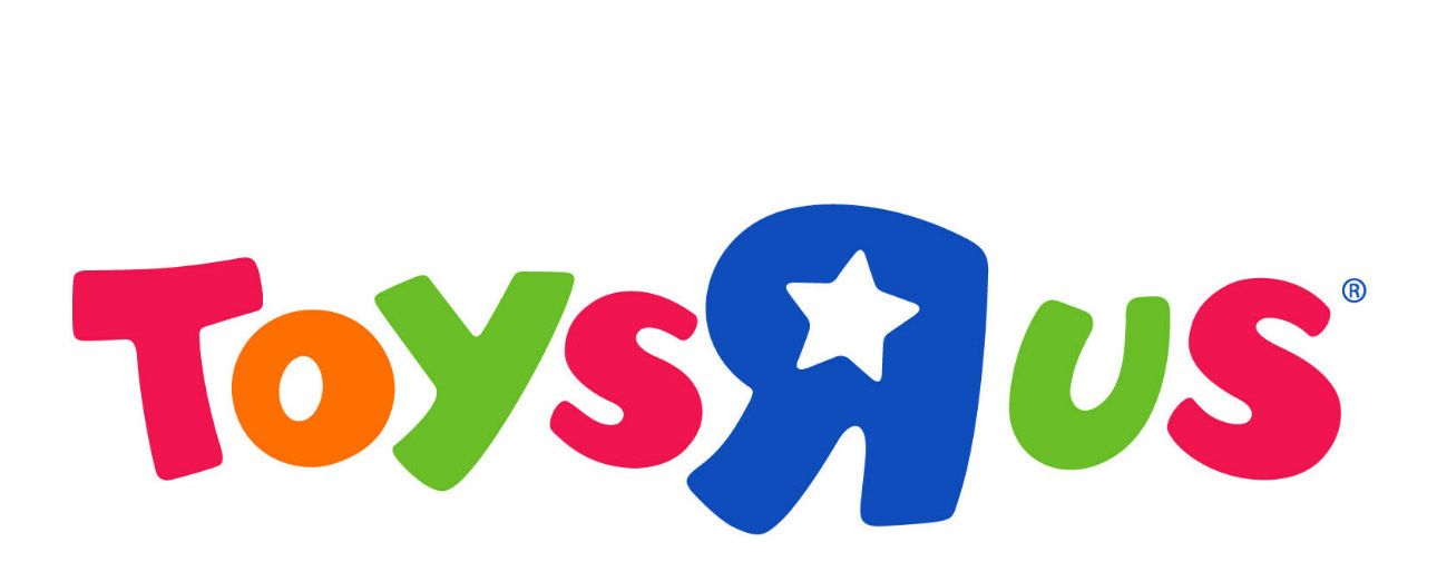 A colorful logo for toys r us on a white background