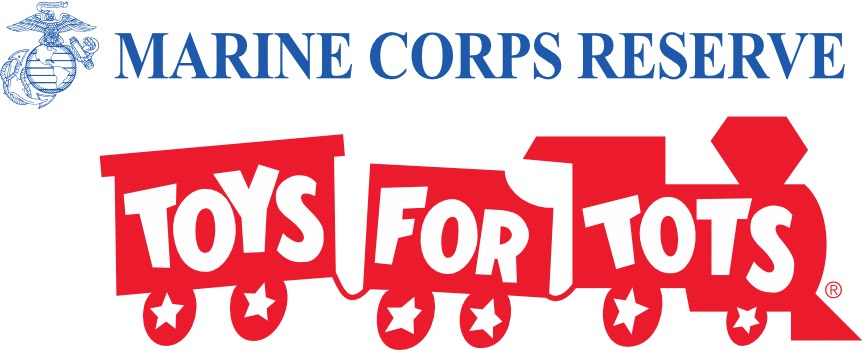 Marine Corps Reserve Toys for Tots logo. Red train with 