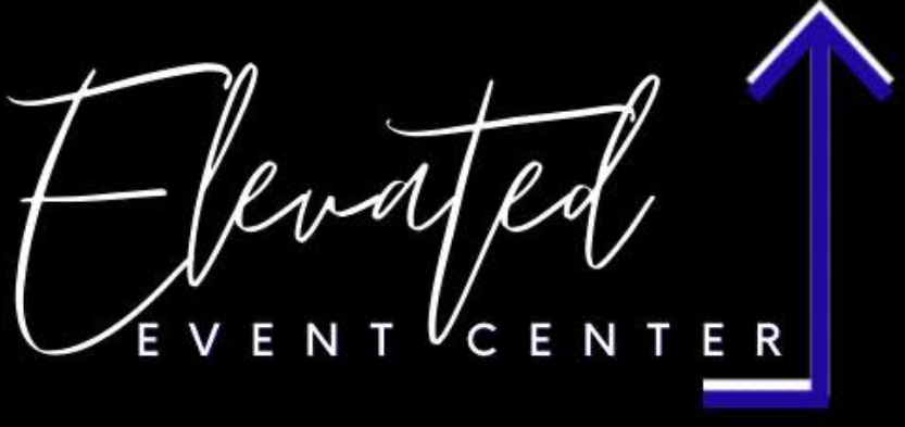 The logo for elevated event center has a blue arrow pointing up.