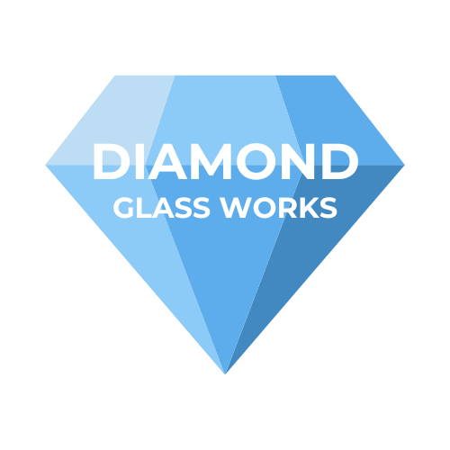 The logo for diamond glass works is a blue diamond on a white background.