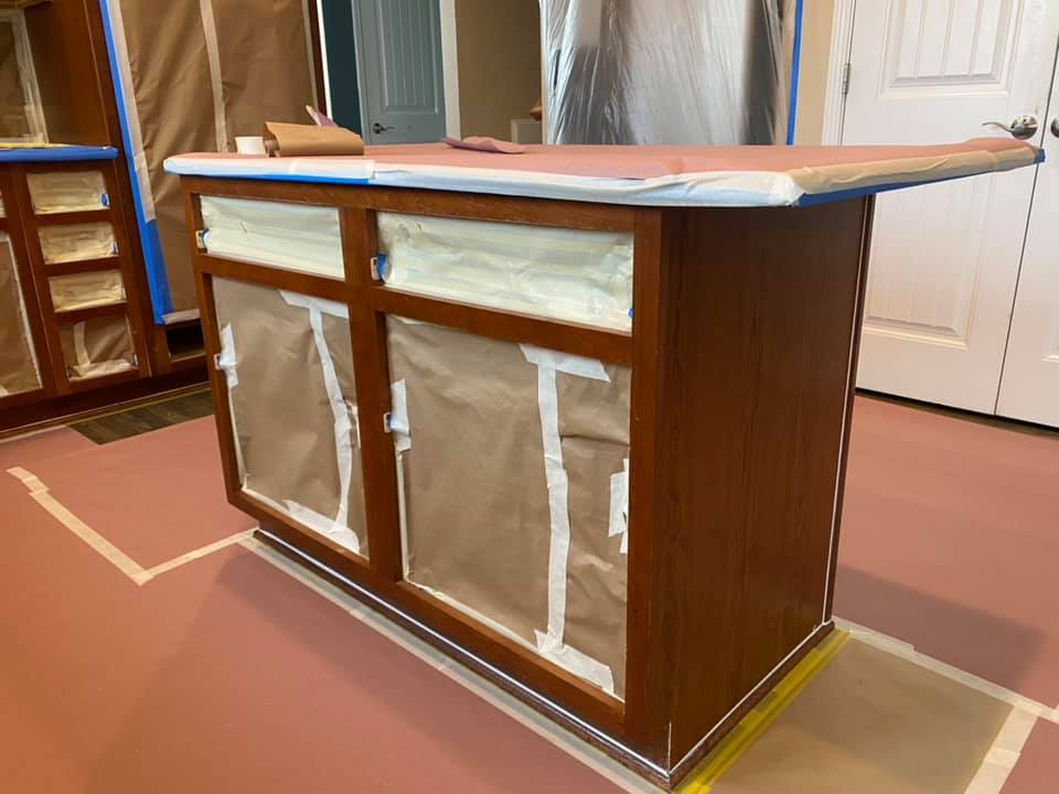 kitchen island painting in progress