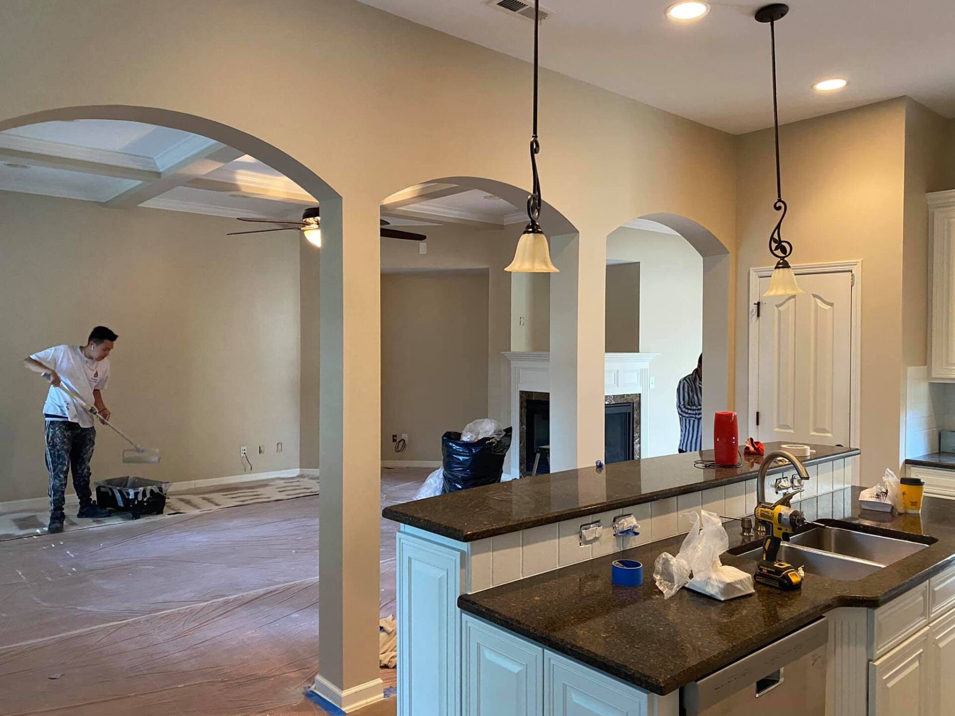 living room and kitchen painted