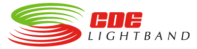 A red , green and white logo for cdc lightband.
