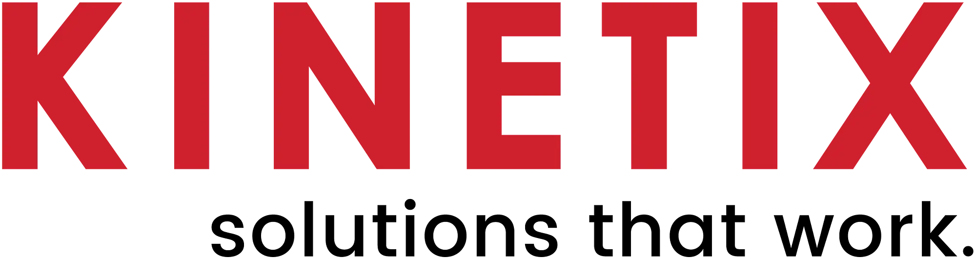 A red and white logo for kineticx solutions that work
