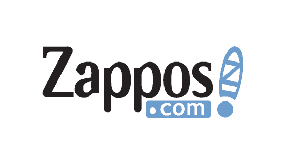 A logo for zappos com is shown on a white background