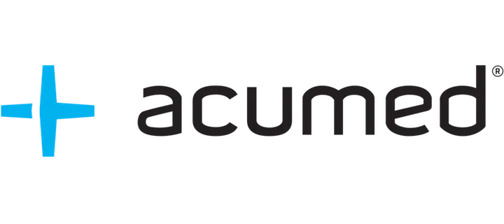 The acumed logo has a blue cross on it.