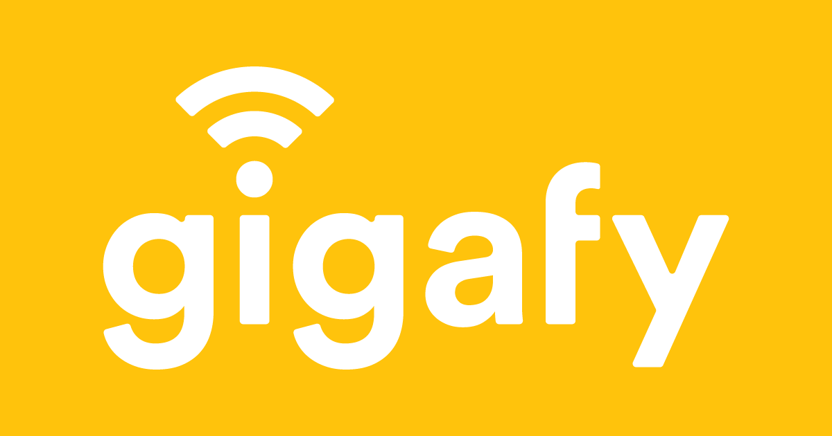A yellow background with the word gigafy in white letters