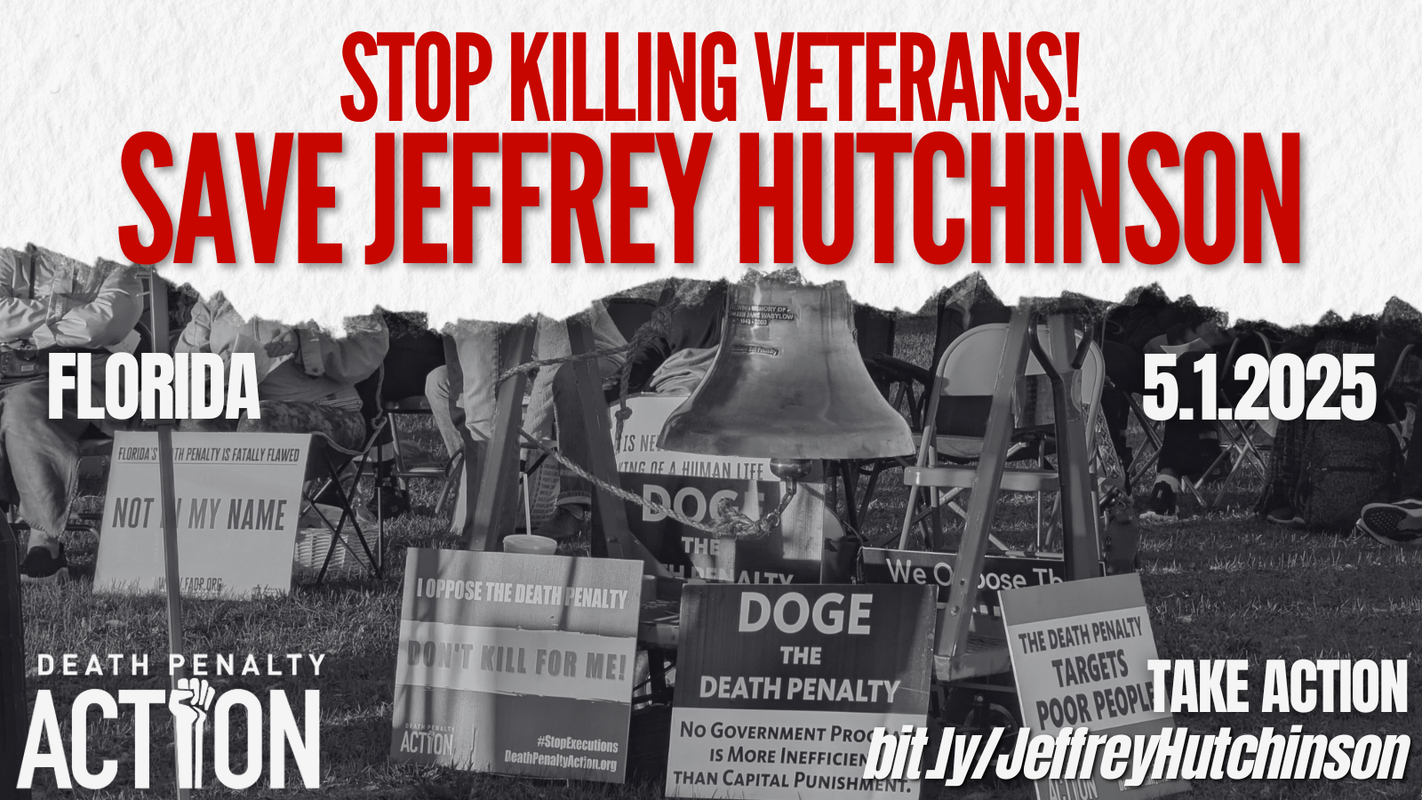 Graphic: Stop killing veterans! Save Jeffrey Hutchinson - take action bit.ly/Jeffrey Hutchinson