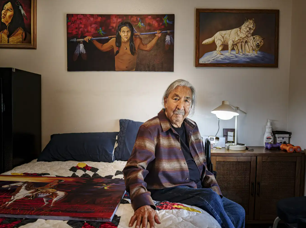 Leonard Peltier, at his home on the Chippewa Reservation in North Dakota (Kerem Yücel/MPR News)