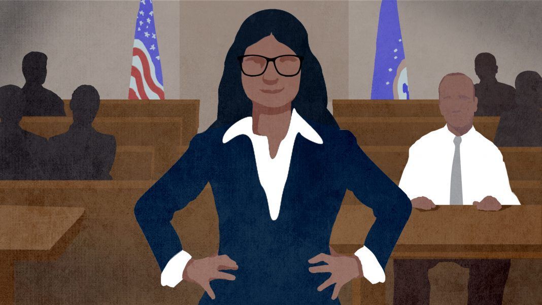 graphic of a public defender in a courtroom (graphic - iStock)