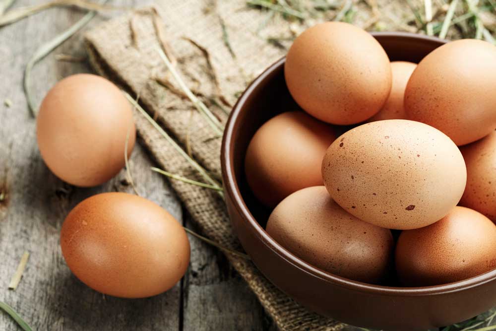 Brown eggs in a bowl
