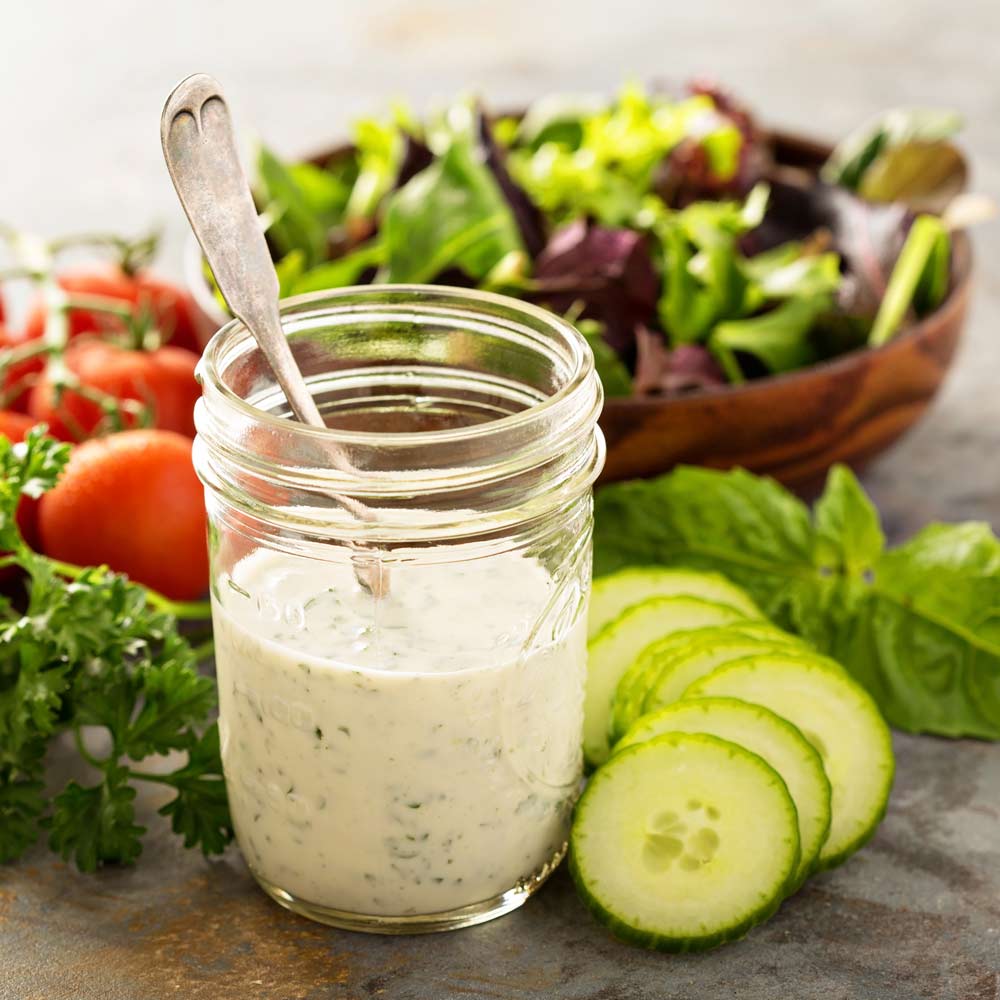 Homemade ranch dressing in a mason jar