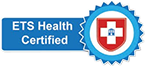 ETS Health Certified logo: Blue rectangle with text 