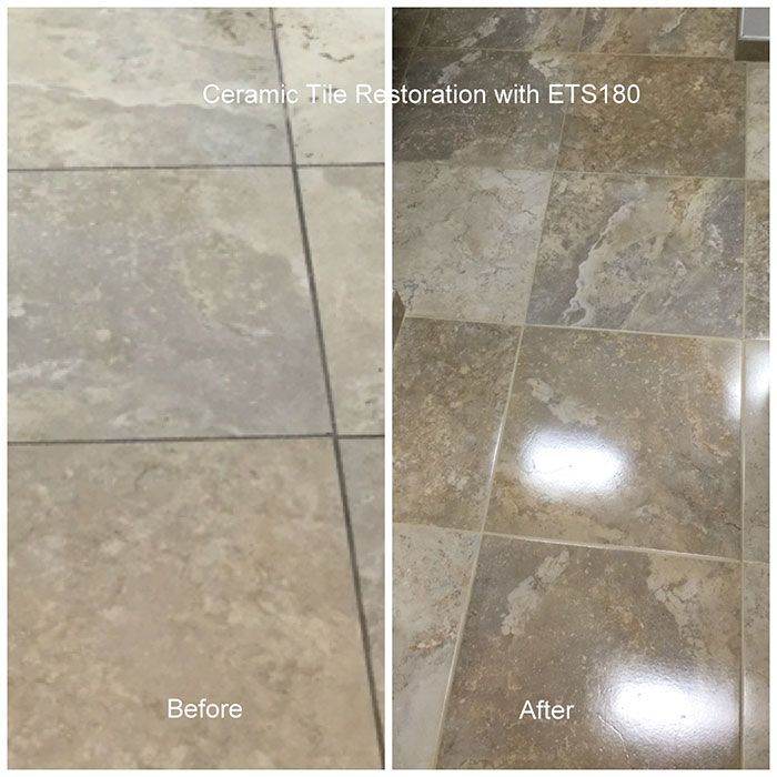 Comparison of ceramic tile before and after restoration. The 