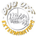 Bug Off Exterminators logo: white spider in circle with text 