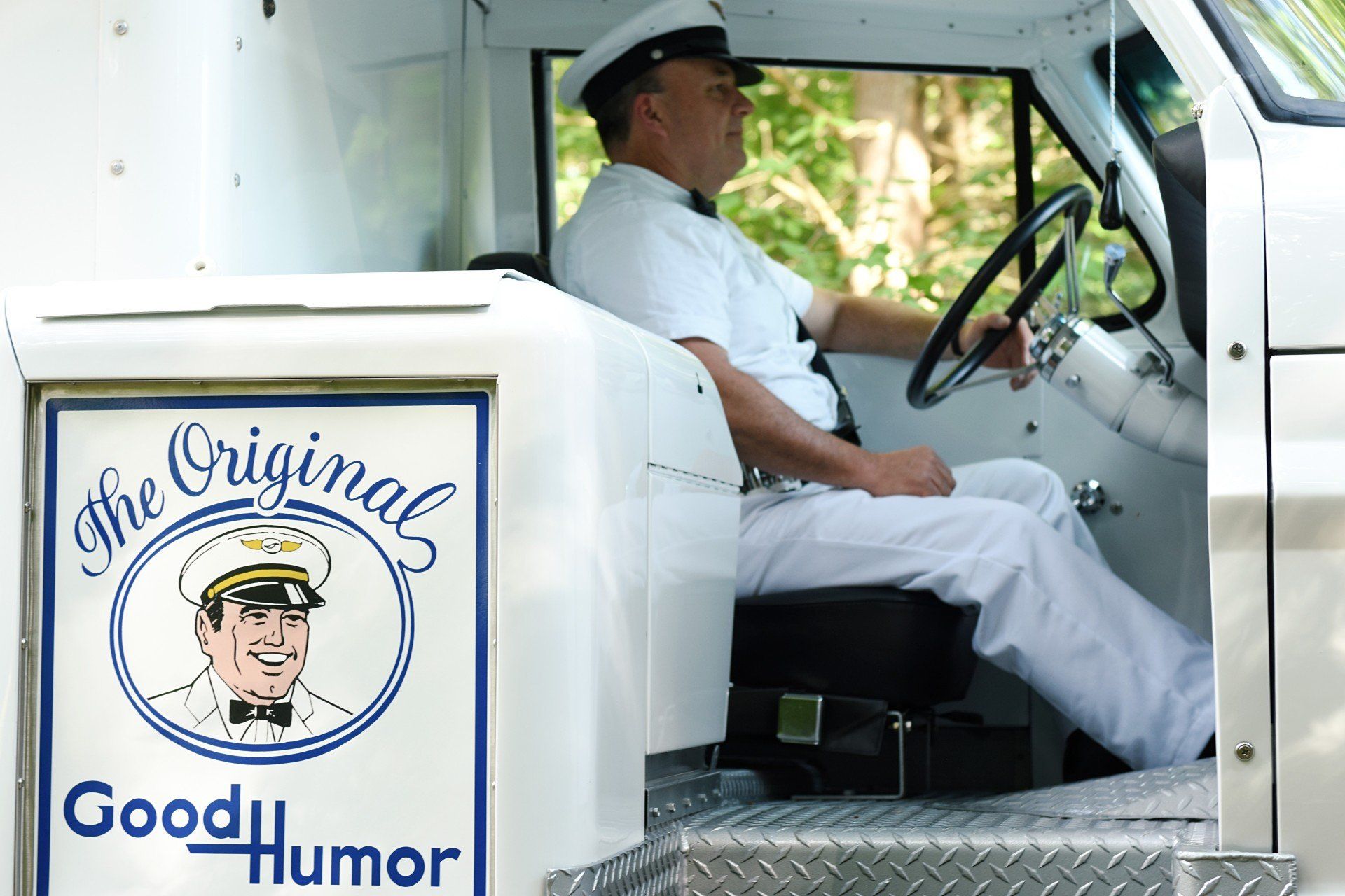Classic Memories Ice Cream driver in ice cream truck