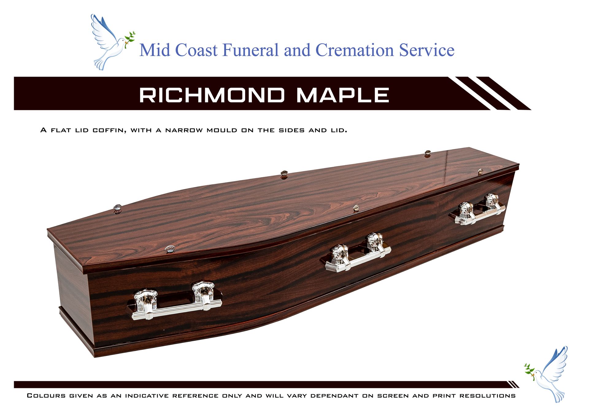 A Richmond Maple wooden casket from Mid Coast Funeral and Cremation Service — Mid Coast Funeral and Cremation Service In Port Macquarie, NSW