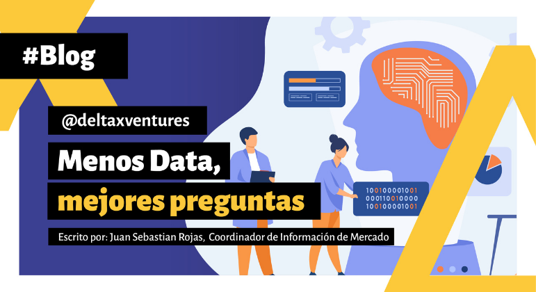 A banner for a blog titled menos data , mejores preguntas