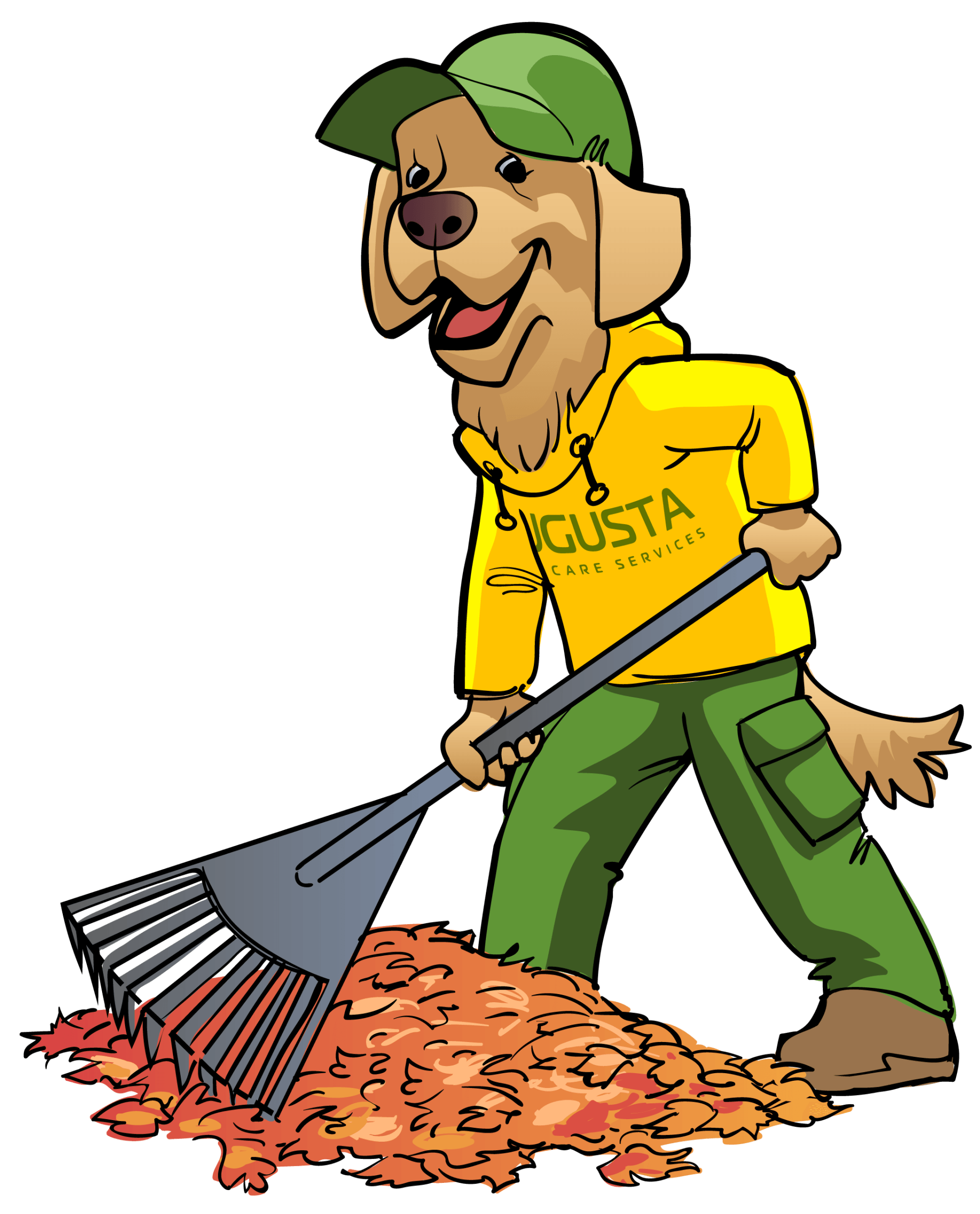 Mascot Dog Cleaning Yard