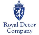 A blue and white logo for royal decor company