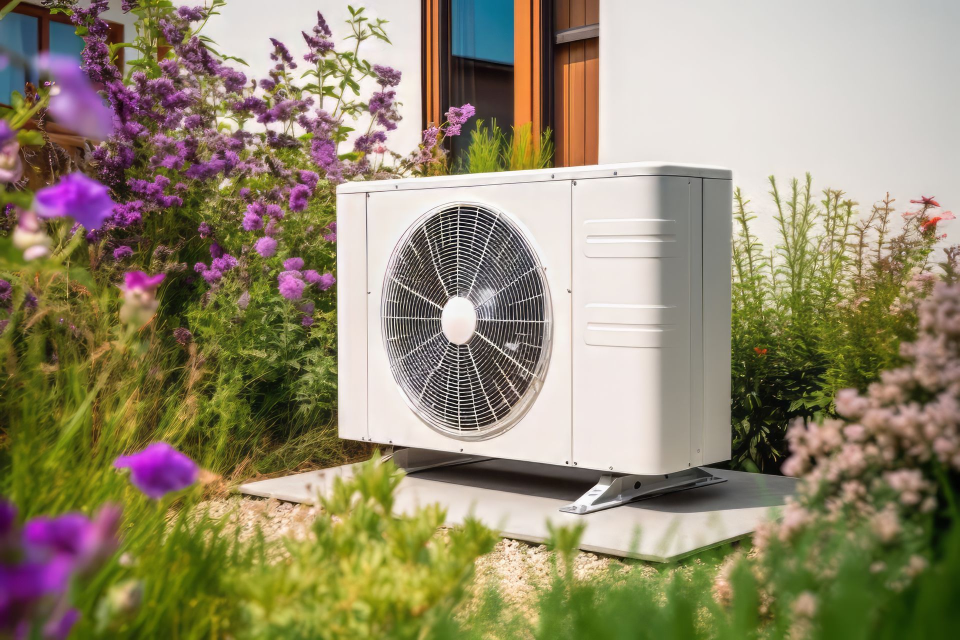 White and black water heating system equipment in an indoor room with piping.