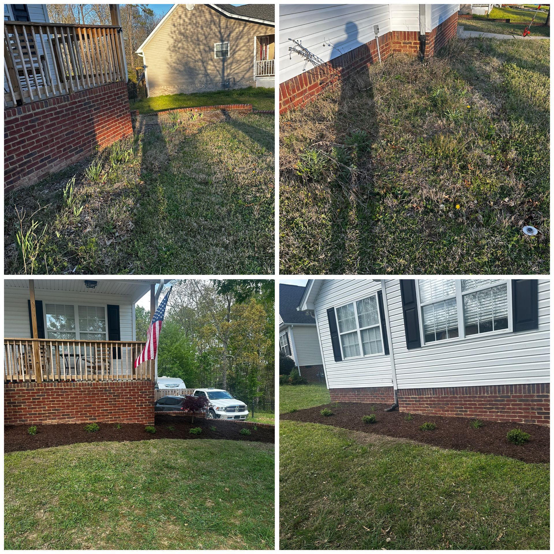 A collage of four pictures of a house before and after being remodeled.