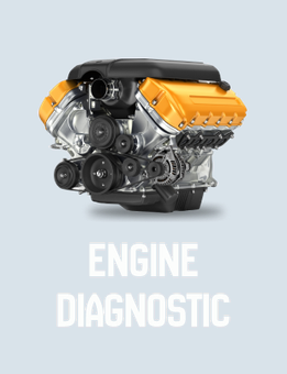 Yellow and silver car engine with text: Engine Diagnostic.