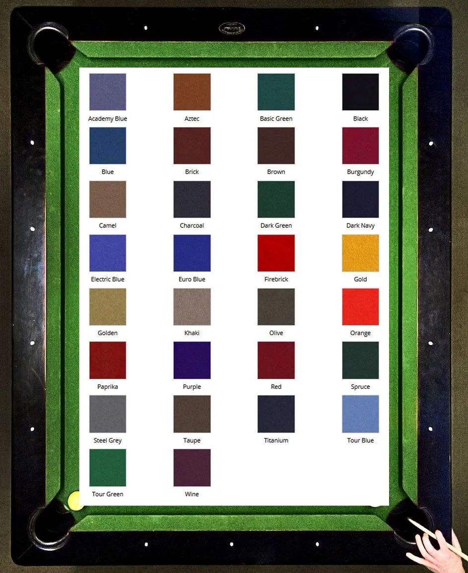 Different Colors of ProLine Pool Table Felt in Dayton