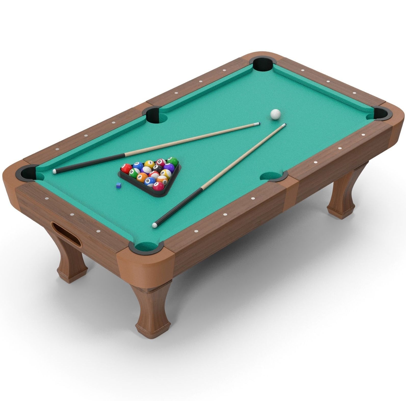 A pool table with balls and cues in Dayton