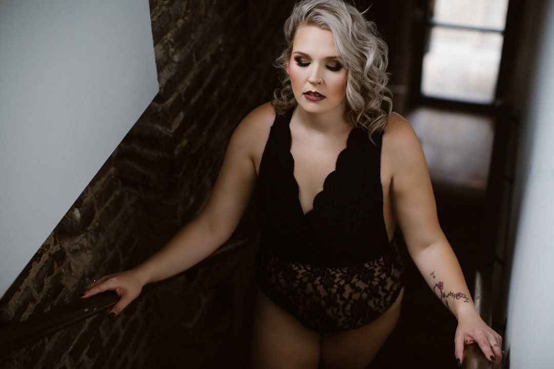 Boudoir Photo Walking Up Steps