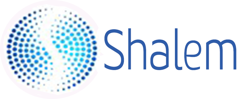 The logo for shalom is a blue circle with dots on it.