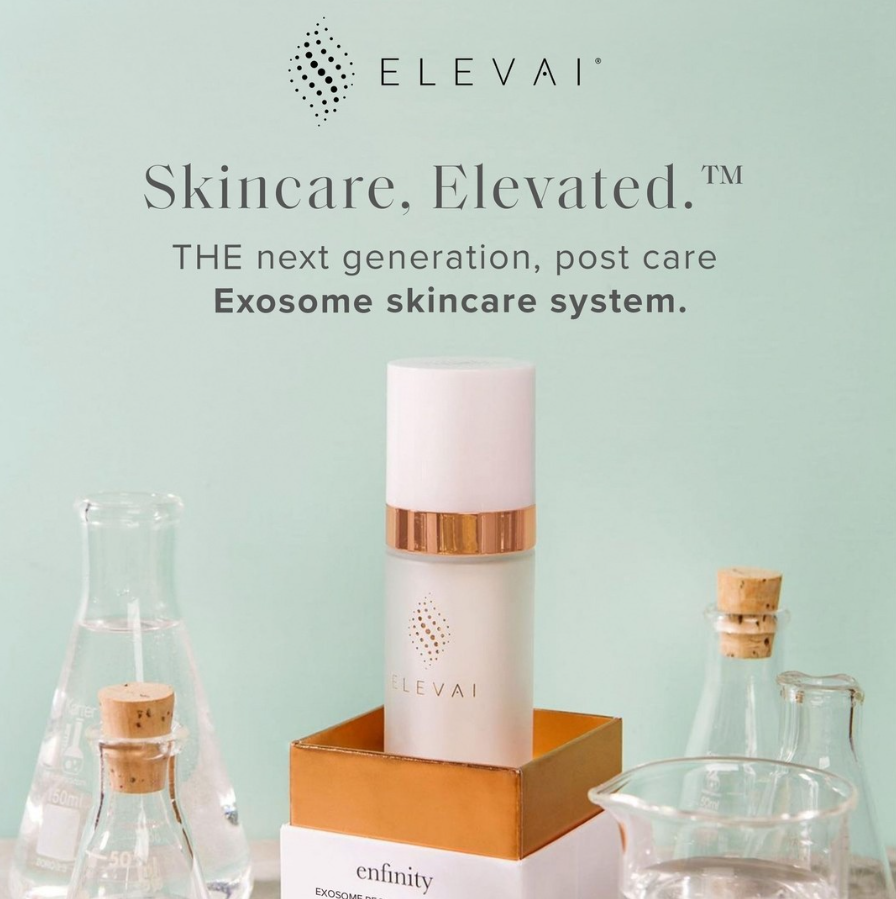 A bottle of elevated skincare is sitting on top of a box