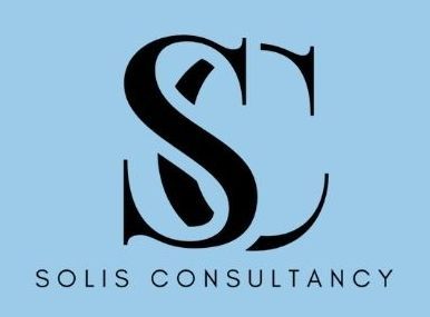 A logo for solis consultancy on a blue background