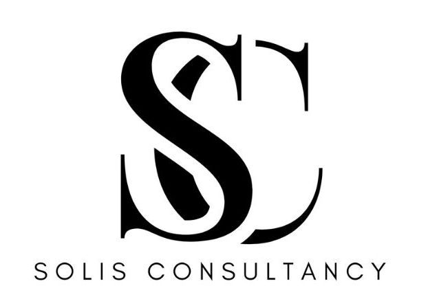 A black and white logo for solis consultancy.