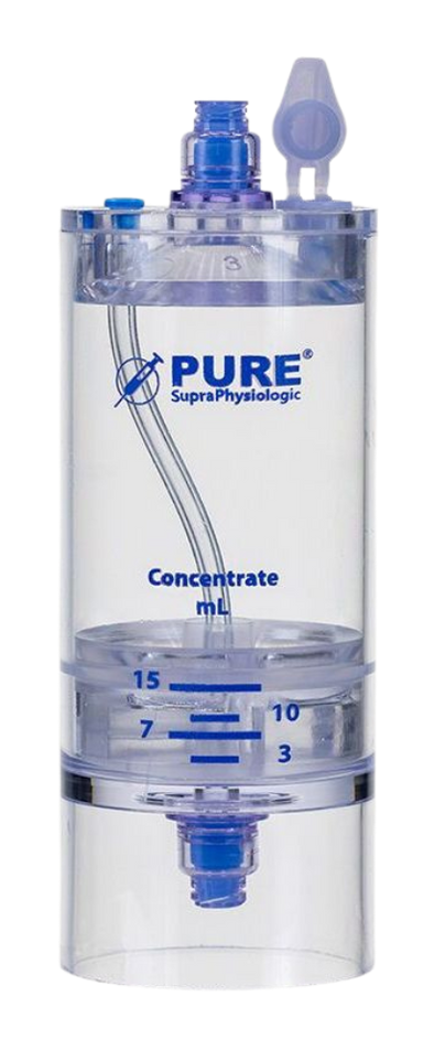 A clear container with the word pure on it