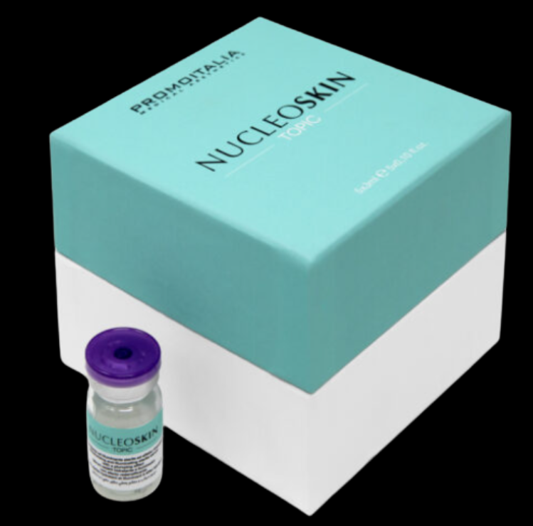 A blue box with the word nucleoskin on it