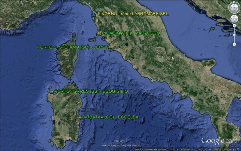 structures between Tuscany and the Sardinian coast