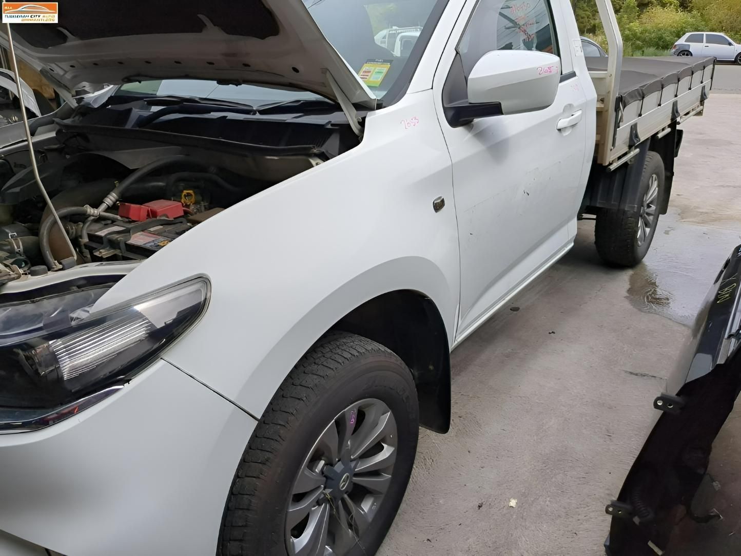 White Pickup Truck with Its Hood Open — Jap Performance T/A All Tuggerah City Auto Dismantlers in Tuggerah, NSW