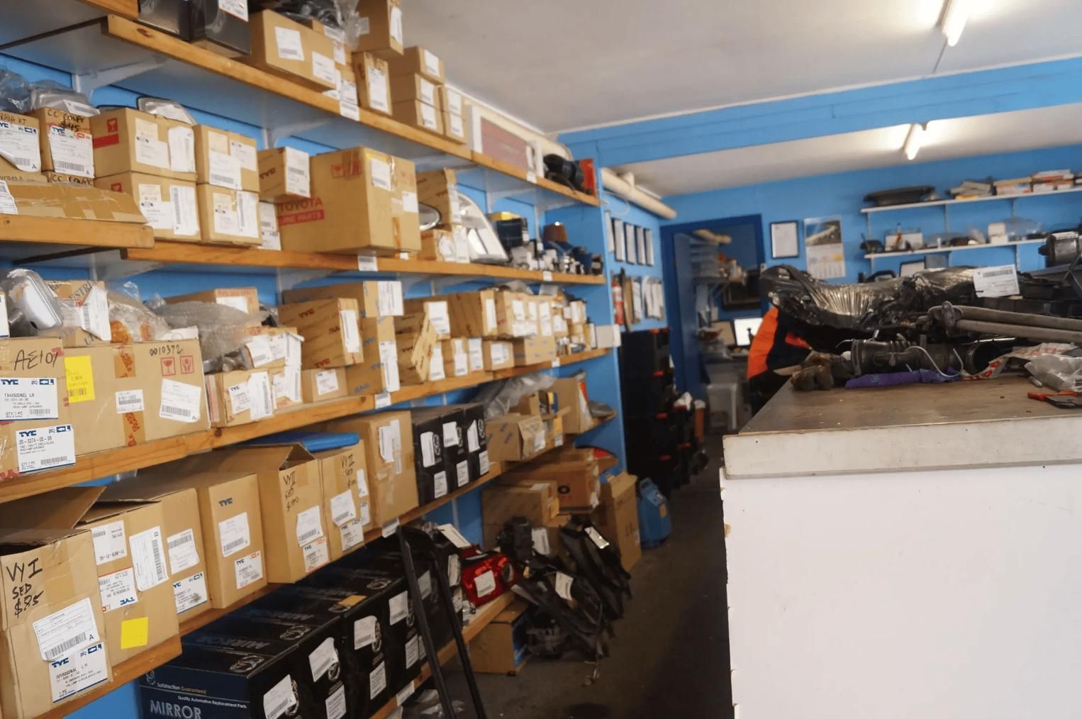 Shelves with Boxes and Parts In An Auto Parts Store — Jap Performance T/A All Tuggerah City Auto Dismantlers in Tuggerah, NSW
