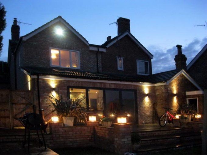 residence lit up at night